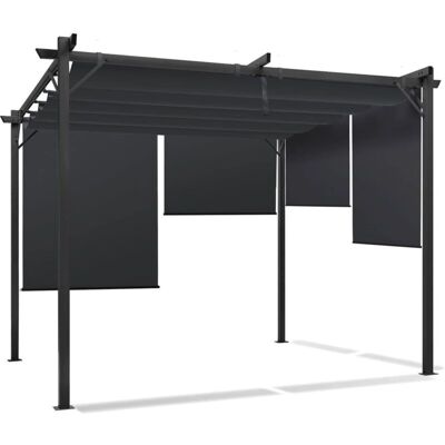 IDMARKET Pergola mit retractable Dach - 3x3 m, 4 Seitenmarkisen - Grau IDMARKET Pergola mit retractable Dach - 3x3 m, 4 Seitenmarkisen - Grau