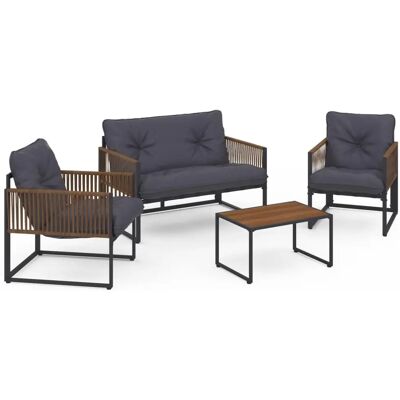 IDMARKET Gartenset Rio Stahl Polyrotin 4 Plätze IDMARKET Gartenset Rio Stahl Polyrotin 4 Plätze