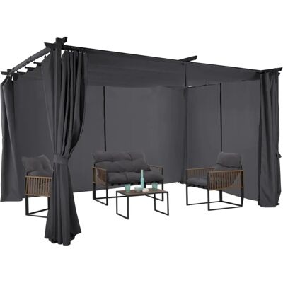 Idmarket Individuelle Pergola - Schiebedach 3x4M & 4 Vorhänge Idmarket Individuelle Pergola - Schiebedach 3x4M & 4 Vorhänge