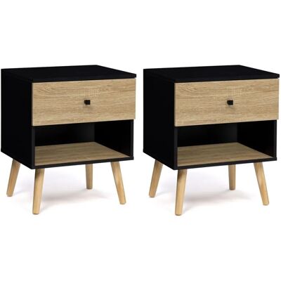 Idmarket - Set di Comodini - Nero e Faggio - Design Scandinavo Idmarket - Set di Comodini - Nero e Faggio - Design Scandinavo