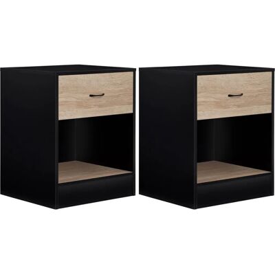 IDMARKET Nachttische - Set aus 2 Schwarzes Holz mit Buchen-Effekt IDMARKET Nachttische - Set aus 2 Schwarzes Holz mit Buchen-Effekt