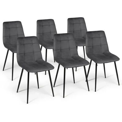Idmarket Mila Chaise en Velours Gris Foncé Lot de 6 Idmarket Mila Chaise en Velours Gris Foncé Lot de 6