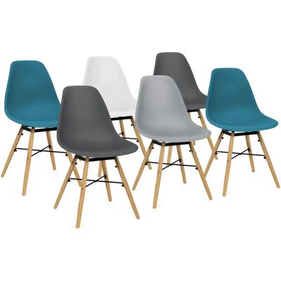 Idmarket - Set aus 6 skandinavischen Stühlen - Weiß, Grau, Blau Idmarket - Set aus 6 skandinavischen Stühlen - Weiß, Grau, Blau