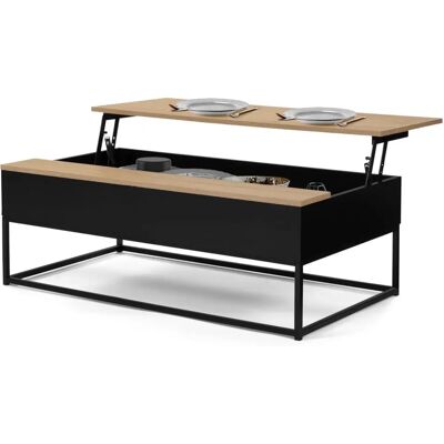 Idmarket Boston Table Basse Noire en Bois de Hêtre avec Plateau Élevable - Table de Salon Industrielle Idmarket Boston Table Basse Noire en Bois de Hêtre avec Plateau Élevable - Table de Salon Industrielle