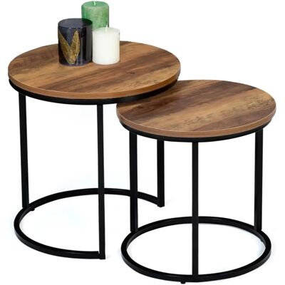 Idmarket Hawkins Dunkles Holz Industrielles Couchtisch-Set Idmarket Hawkins Dunkles Holz Industrielles Couchtisch-Set