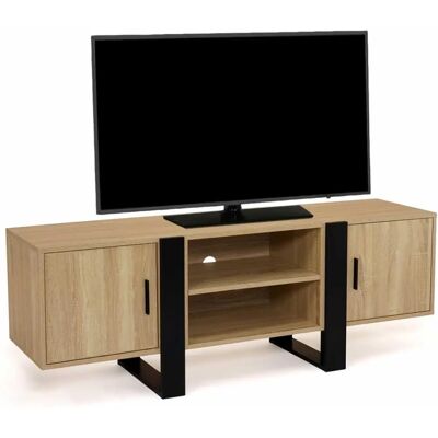 Meuble TV IDMARKET Phoenix - Noir/Bois - 140cm - Supporte jusqu’à 60 pouces Meuble TV IDMARKET Phoenix - Noir/Bois - 140cm - Supporte jusqu’à 60 pouces