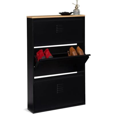 IDMARKET Ester Armoire à Chaussures en Métal - Noir Industriel 3 Portes IDMARKET Ester Armoire à Chaussures en Métal - Noir Industriel 3 Portes