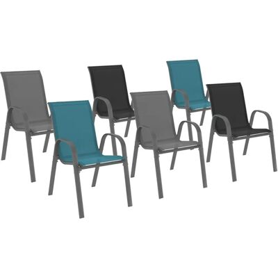 Idmarket - Stapelbare Gartensessel - Grau, Schwarz, Blau Idmarket - Stapelbare Gartensessel - Grau, Schwarz, Blau