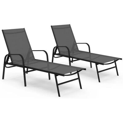 IDMARKET Transats de Jardin Inclinables - Lot de 2 FIDJI Gris Anthracite IDMARKET Transats de Jardin Inclinables - Lot de 2 FIDJI Gris Anthracite