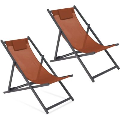 IDMARKET Lot de 2 Chiliennes - Acier et Textilène - Terracotta IDMARKET Lot de 2 Chiliennes - Acier et Textilène - Terracotta