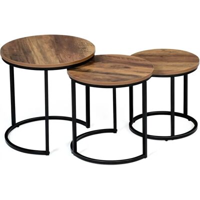 Idmarket Hawkins 30/40/45 - Beistelltische - Industrieller Stil mit gealtertem Holz-Effekt Idmarket Hawkins 30/40/45 - Beistelltische - Industrieller Stil mit gealtertem Holz-Effekt