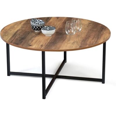Table basse industrielle Hawkins - 80cm bois foncé Table basse industrielle Hawkins - 80cm bois foncé