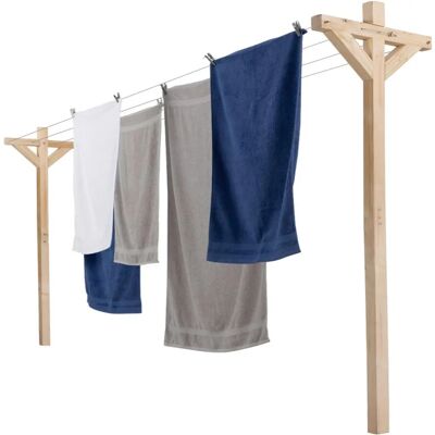 IDMARKET Sèche-linge en bois - 12M ligne extérieure réglable - Publicité IDMARKET Sèche-linge en bois - 12M ligne extérieure réglable - Publicité