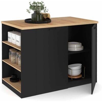IDMARKET Île de Cuisine en Bois Noir - 120cm TIBO - Design Moderne IDMARKET Île de Cuisine en Bois Noir - 120cm TIBO - Design Moderne