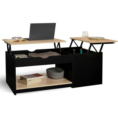 Table basse IDMARKET Eyla avec 2 panneaux relevables et effet bois de hêtre noir Table basse IDMARKET Eyla avec 2 panneaux relevables et effet bois de hêtre noir