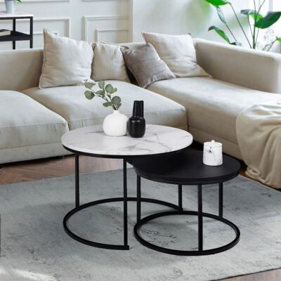 IDMARKET Alaska 54/70 Ensemble de 2 Tables Basses Ronde en Bois Effet Marbre - Publicité IDMARKET Alaska 54/70 Ensemble de 2 Tables Basses Ronde en Bois Effet Marbre - Publicité