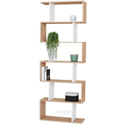 IDMARKET Sofia Étagère en forme de S en bois blanc et effet bois 6 niveaux - Étagère IDMARKET Sofia Étagère en forme de S en bois blanc et effet bois 6 niveaux - Étagère