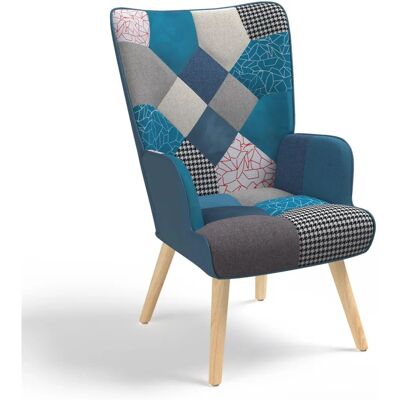 Fauteuil scandinave IDMARKET en velours patchwork bleu - Fauteuil Fauteuil scandinave IDMARKET en velours patchwork bleu - Fauteuil