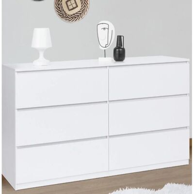 IDMARKET Tomi commode XXL 6 tiroirs 140cm bois blanc - Commode IDMARKET Tomi commode XXL 6 tiroirs 140cm bois blanc - Commode