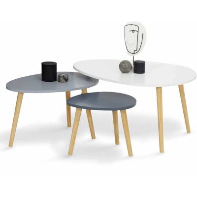 IDMARKET Ensemble de 3 tables gigognes scandinaves blanc et gris - Tables basses IDMARKET Ensemble de 3 tables gigognes scandinaves blanc et gris - Tables basses