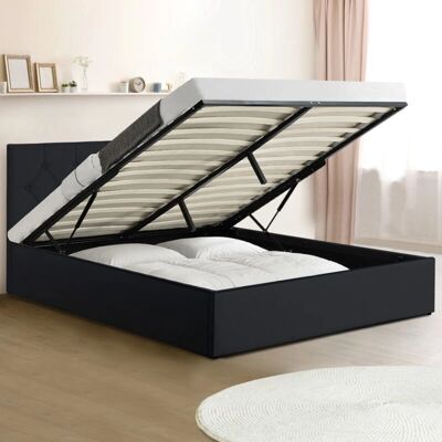 IDMARKET Bett Austin Doppelbett mit Stauraum 160x200 cm Schwarz PVC IDMARKET Bett Austin Doppelbett mit Stauraum 160x200 cm Schwarz PVC