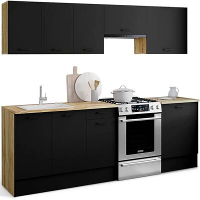 Idmarket Cocina Completa Subtil 240cm Madera y Negro - Cocina Idmarket Cocina Completa Subtil 240cm Madera y Negro - Cocina