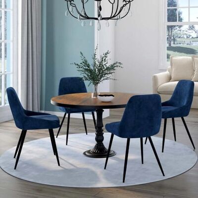 Idmarket Thalya Samt Blau 4 Stühle - Möbel Idmarket Thalya Samt Blau 4 Stühle - Möbel
