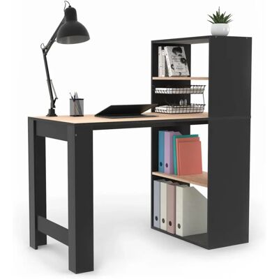IDMARKET Bureau avec Étagère - Moderne Hêtre et Noir pour Bureau IDMARKET Bureau avec Étagère - Moderne Hêtre et Noir pour Bureau