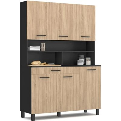 IDMARKET CINA 120 cm buffet de cuisine - noir et hêtre - 6 portes + tiroir IDMARKET CINA 120 cm buffet de cuisine - noir et hêtre - 6 portes + tiroir