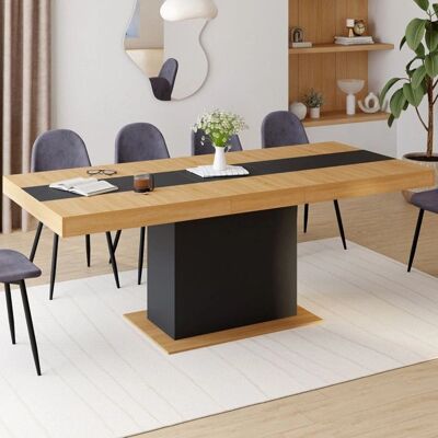 Table à manger extensible Idmarket Eden - 6-10 personnes, bois clair, bande centrale noire Table à manger extensible Idmarket Eden - 6-10 personnes, bois clair, bande centrale noire