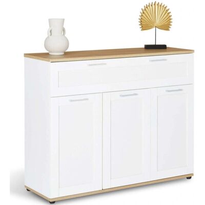 IDMARKET VITO Sideboard - 3-Türen, 1-Schublade, Weiß & Holz IDMARKET VITO Sideboard - 3-Türen, 1-Schublade, Weiß & Holz