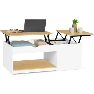 IDMARKET Table Basse Eyla - 2 Plateaux Pliants, Blanc & Chêne - Table de Salon IDMARKET Table Basse Eyla - 2 Plateaux Pliants, Blanc & Chêne - Table de Salon