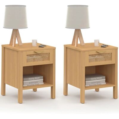 Idmarket Modèle - Lot de 2 tables de nuit en rotin avec tiroir et niche - Publicité Idmarket Modèle - Lot de 2 tables de nuit en rotin avec tiroir et niche - Publicité
