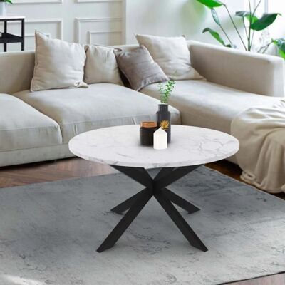Table basse ronde ALASKA de Idmarket - 70cm, effet marbre, pieds en métal noir Table basse ronde ALASKA de Idmarket - 70cm, effet marbre, pieds en métal noir