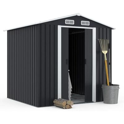 Cobertizo de jardín Idmarket - Acero galvanizado, 3,7 m², Puerta corredera doble Cobertizo de jardín Idmarket - Acero galvanizado, 3,7 m², Puerta corredera doble