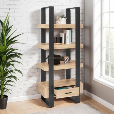 Étagère en bois noir à 4 niveaux IDMARKET PHOENIX avec tiroir Étagère en bois noir à 4 niveaux IDMARKET PHOENIX avec tiroir