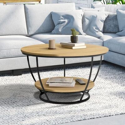 Idmarket Table basse Detroit - Ronde, Double étagères, 70cm Idmarket Table basse Detroit - Ronde, Double étagères, 70cm