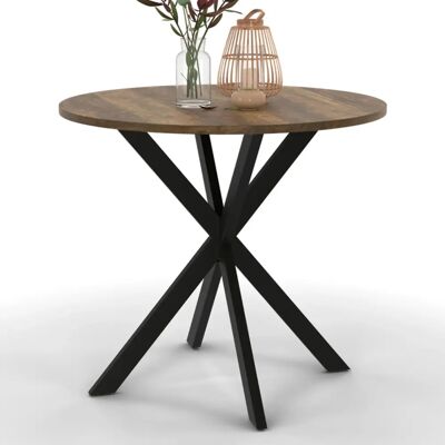 Table ronde Hawkins IDMARKET 80cm Bois foncé Pieds noirs Table ronde Hawkins IDMARKET 80cm Bois foncé Pieds noirs