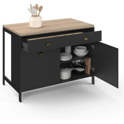 Idmarket Île centrale 120 cm - Style vintage avec imitation bois et dessus noir Idmarket Île centrale 120 cm - Style vintage avec imitation bois et dessus noir