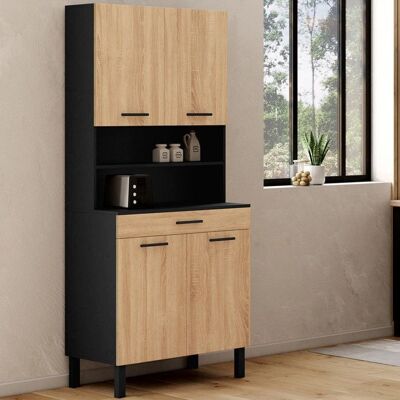 Idmarket Buffet de cuisine CINA - 80cm noir et effet chêne Idmarket Buffet de cuisine CINA - 80cm noir et effet chêne