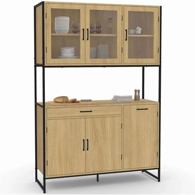 Armoire de cuisine en verre IDMARKET Detroit - 120cm, 6 portes, style industriel + tiroir Armoire de cuisine en verre IDMARKET Detroit - 120cm, 6 portes, style industriel + tiroir