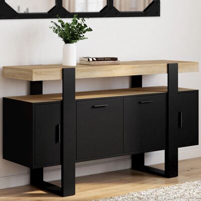 IDMARKET - Phoenix Aparador 4 puertas negro 140 cm tapa madera - Sideboard IDMARKET - Phoenix Aparador 4 puertas negro 140 cm tapa madera - Sideboard