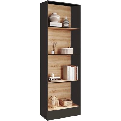 Étagère Carla d'Idmarket - 5 niveaux noir et effet bois - 190cm Étagère Carla d'Idmarket - 5 niveaux noir et effet bois - 190cm