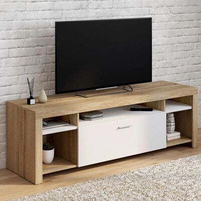 Idmarket MALO Meuble TV - Bois & Blanc - 140cm - Style Moderne Idmarket MALO Meuble TV - Bois & Blanc - 140cm - Style Moderne