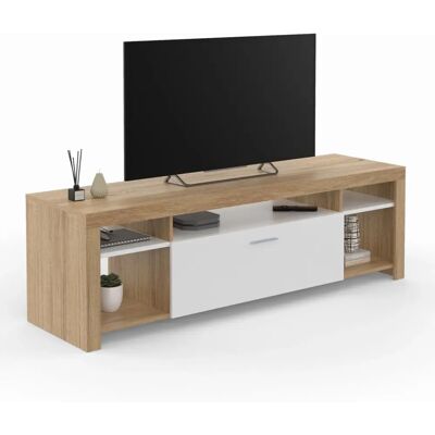 Idmarket MALO Meuble TV - Bois & Blanc - 140cm - Style Moderne Idmarket MALO Meuble TV - Bois & Blanc - 140cm - Style Moderne
