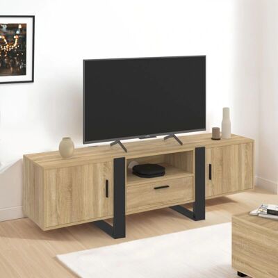 Meuble TV Phoenix Idmarket - 160cm, Noir et Bois Meuble TV Phoenix Idmarket - 160cm, Noir et Bois