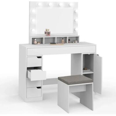 Idmarket Zelia Coiffeuse Blanche avec Miroir LED - Rangement & Tabouret Idmarket Zelia Coiffeuse Blanche avec Miroir LED - Rangement & Tabouret