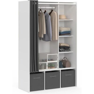 IDMARKET Armoire blanche DIANE Rideau gris - Armoire IDMARKET Armoire blanche DIANE Rideau gris - Armoire