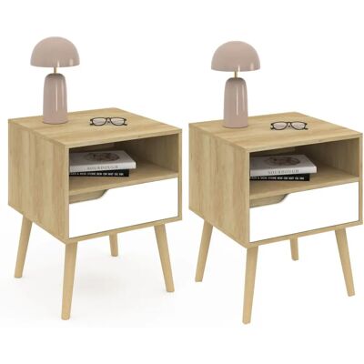 Tables de nuit Idmarket Helsinki - Style scandinave, effet bois de hêtre, blanc Tables de nuit Idmarket Helsinki - Style scandinave, effet bois de hêtre, blanc