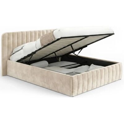 IDMARKET Lit avec tête en velours beige 140x190 - Lit IDMARKET Lit avec tête en velours beige 140x190 - Lit